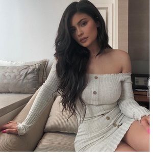 Fashion Nova Jacklyn Off Shoulder Oatmeal Dress